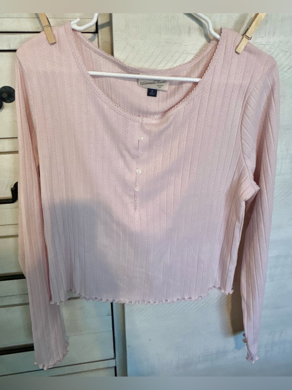 Universal Thread Light Pink Ribbed Henley Long Sleeve Top